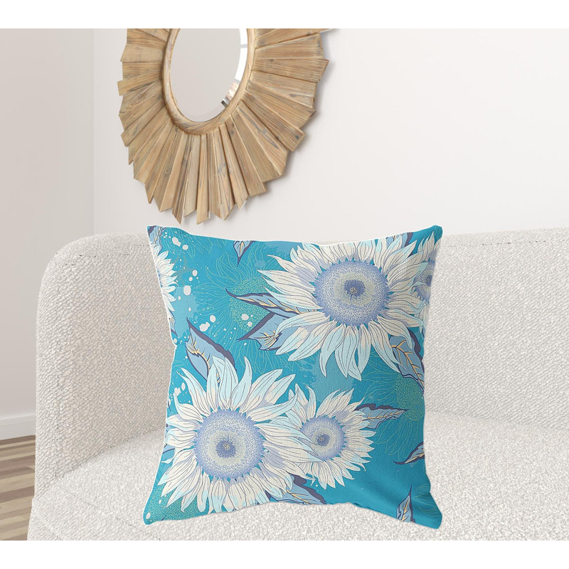 Coussin 28 po x 28 po, Bleu turquoise / blanc