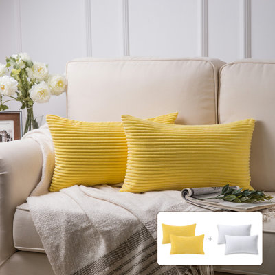 Striped Corduroy Throw Pillow, Solid Color Textured Decorative Pillow