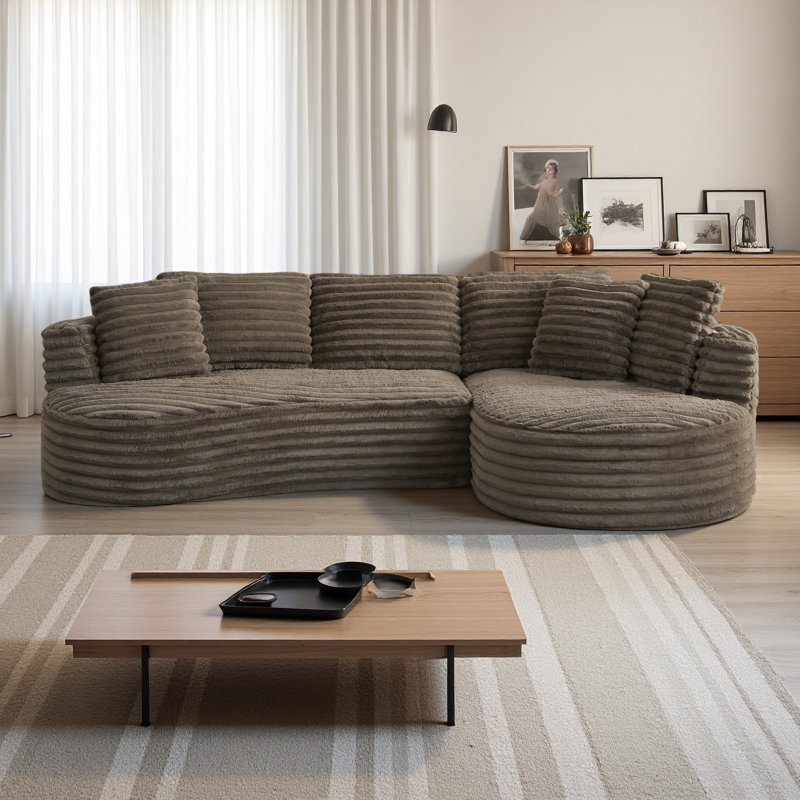 Canapé modulaire surdimensionné, Orienté à droite, Velours côtelé brun foncé