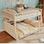 Lit double superposé au-dessus de grand lit double avec tablettes intégrées, lumières à changement de couleur et panneau perforé, beige-258880170-258880214