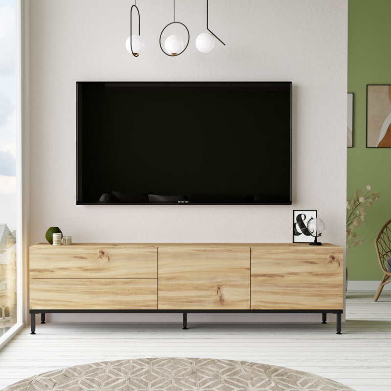 Meuble télé pour téléviseur de 65 po ou moins Derrien, Chêne / noir