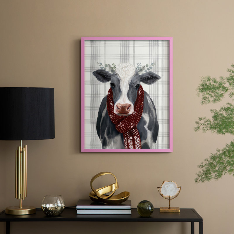 Yuletide Cow II, reproduction encadrée - bois massif, H 30 po x l 24 po, Rose