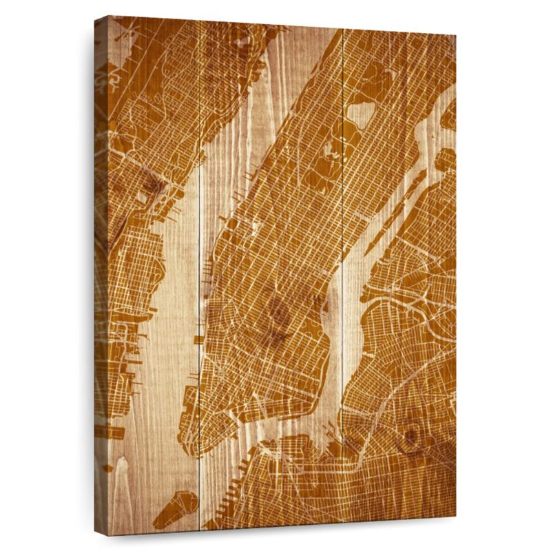 Aliaz Wooden NYC Map, 36" H x 24" W