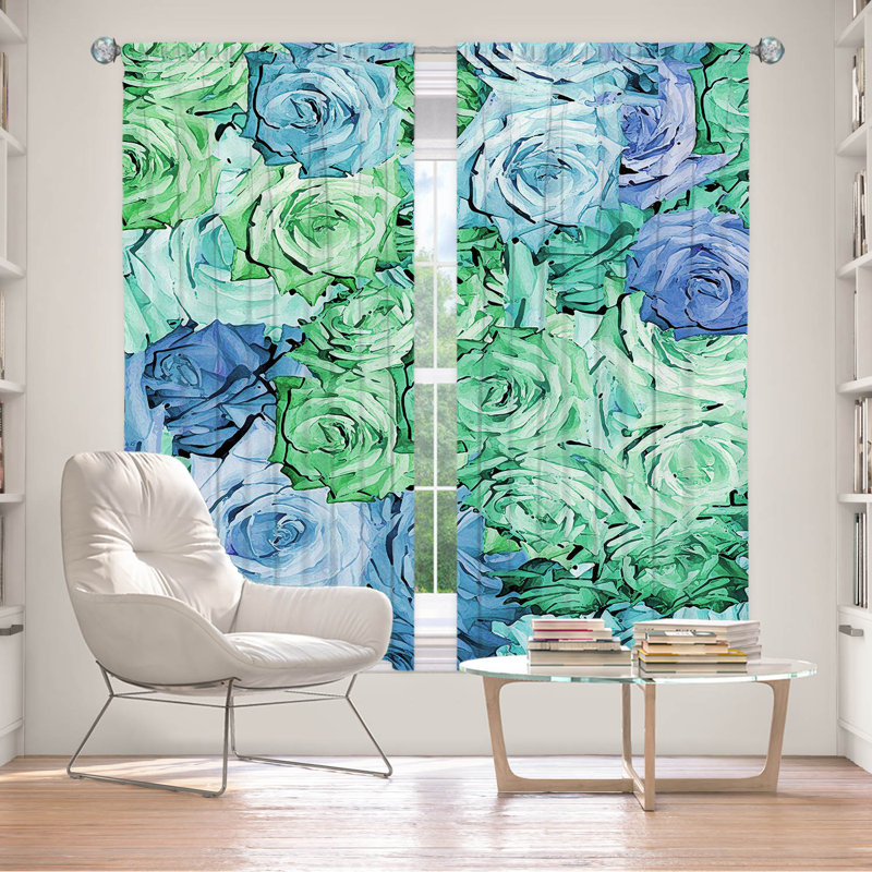 Ensemble de 2 rideaux de fenêtre doublés pour fenêtre par Susie Kunzelmanelman s Pastel, L 56 po x L 78 po, Bleu / Vert