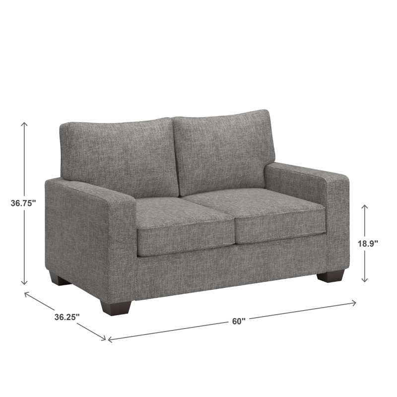 Beaulah Modern Fabric Upholstered Square Arm Loveseat, Gray Woven
