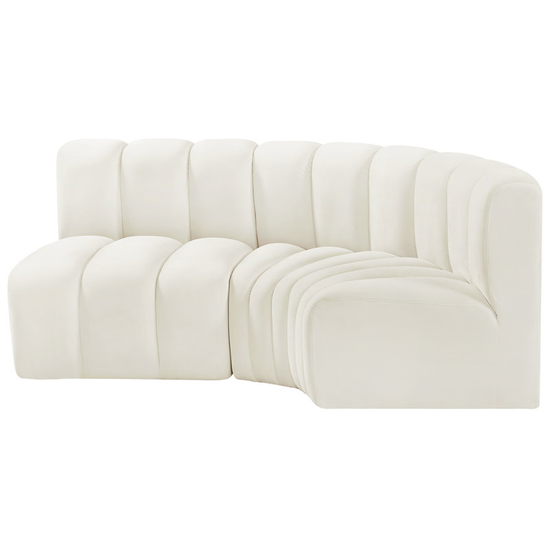 Holdren Upholstered Curved Sectional Reversible, Cream Velvet