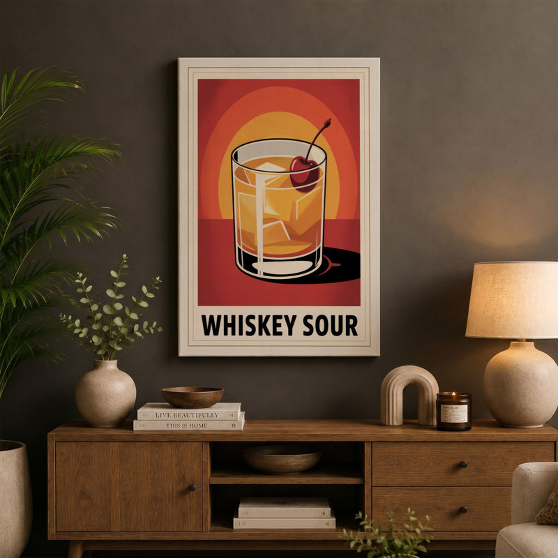 Whiskey Sour Cocktail Art Deco - Wrapped Canvas, 30x20 - 76.2 x 50.8 cm, Sage Border