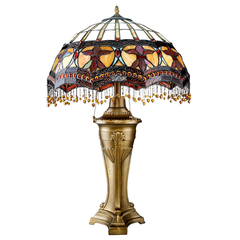 Victorian Parlor Bronze Stained Glass Table Lamp, 29.5" Tall