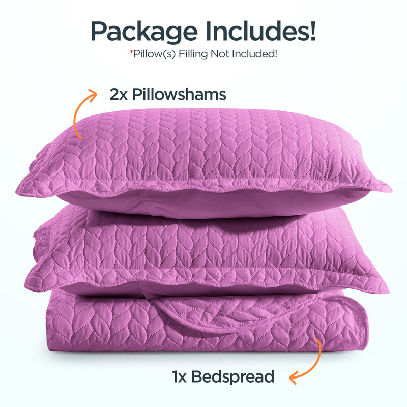 Embossed Microfiber Quilt Coverlet Set, King ( 106 Inc x 96 Inc ), Purple