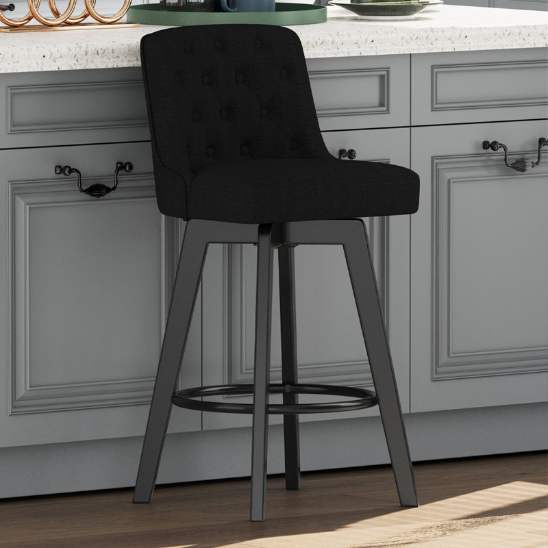 Tabouret de bar pivotant de 30 po avec pieds en bois, Noir, 1, Tabouret de comptoir (siège d'une hauteur de 26 p