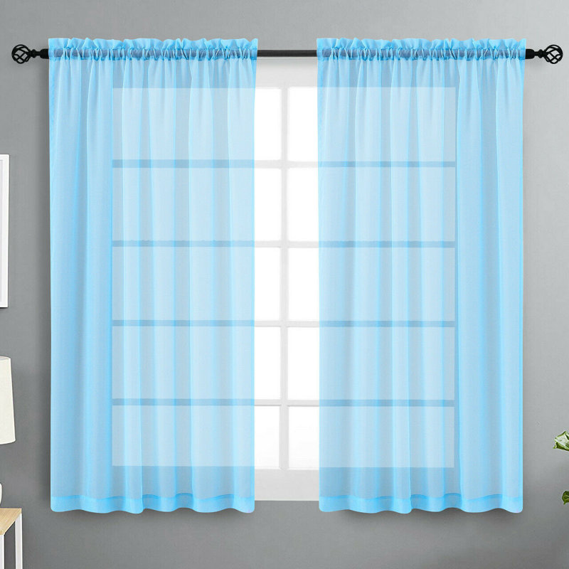 Rideaux transparents avec passe-tringle Dima, Bleu pastel, l 52 po x L 45 po