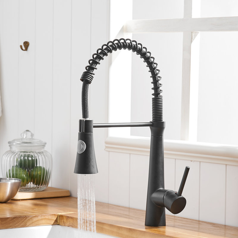 Robinet de cuisine noir avec douchette rétractable, commande à une poignée, matériau, résistant à la corrosion et aux taches d'eau, choix de débit polyvalents, procédure d'installation rapide