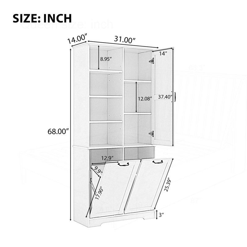 Bathroom Storage Cabinet with Doors and Drawers, Gray