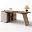 Bureau en placage de noyer avec armoire de rangement latérale droite-691592988