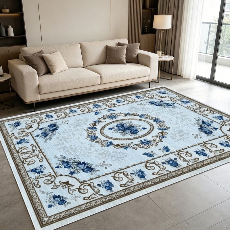 1PC Vintage Blue Floral Medallion European Farmhouse area rugs for Living Room, Soft and Comfortable, Suitable for all seasons, easy-to-maintain, machine washable Indoor floor mat, Under Table Farmhouse suitable for dining room, bedroom, entryway,
