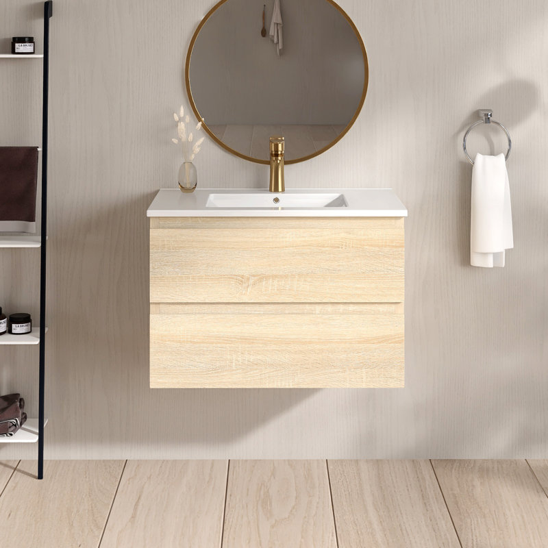 Meuble-lavabo mural simple 30 po avec lavabo en céramique blanche