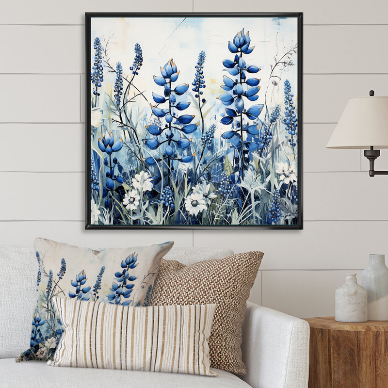 Blue Bonnets Floral Collage I, reproduction d'art sur toile, H 16 po x l 16 po x P 1 po, Noir