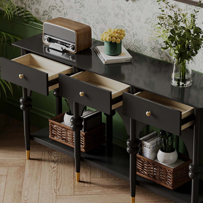 Rectangular Solid Wood Console Table, Black, 31.89" H x 59.06" W x 13.78" D