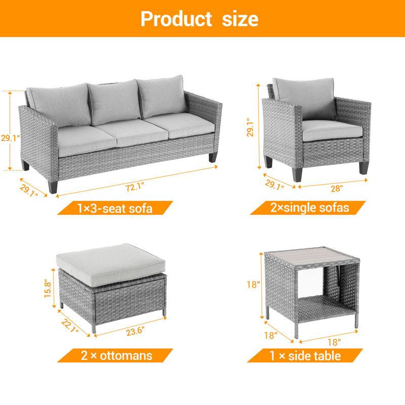 Tostvale Wicker 5 - Person Patio Conversation Set with Cushions, Leaden Gray, Gray