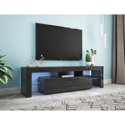Meuble télé 20 couleurs à DEL, style moderne noir, 63 x 13,8 x 17,7 po, pour téléviseurs de 60 à 69 po, 70,6 lb, console à télécommande de 60 à 69 po avec 20 lumières