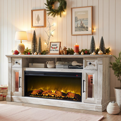 70"ModernFarmhouseFireplaceTVStandforTVsUpto 80",Antique Brush White