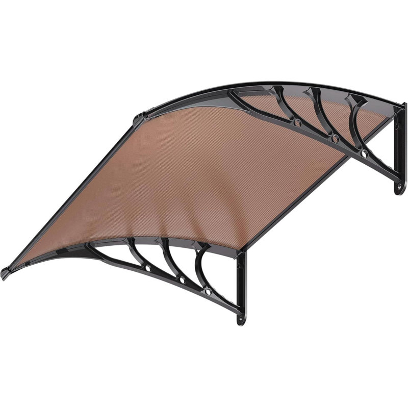 Auvent de porte de fenêtre en polycarbonate brun avec support noir, 38 Inch x 40 Inch
