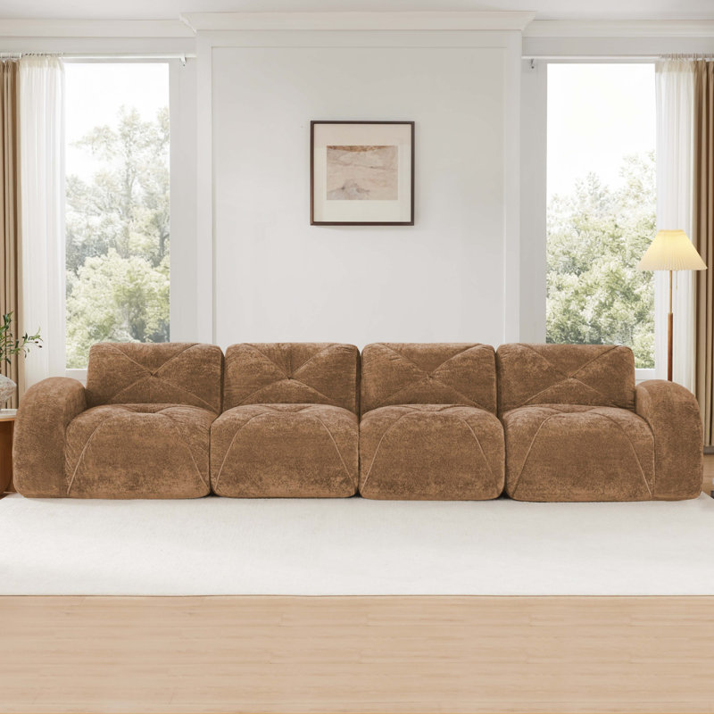 Oversized Tufted Velvet Modular Sofa, Camel
