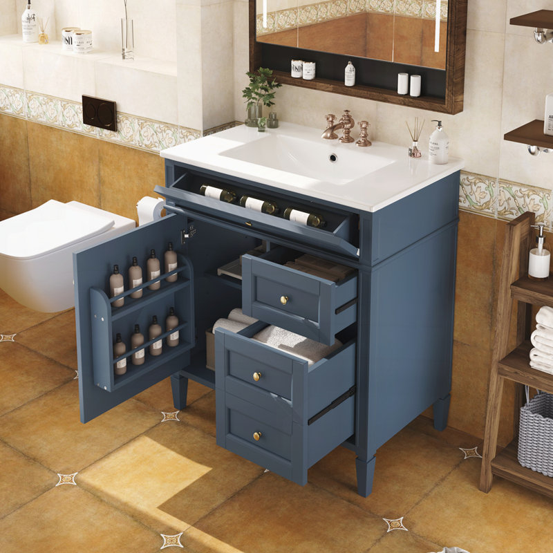 Meuble-lavabo 30 po avec lavabo supérieur, Blue/Gold