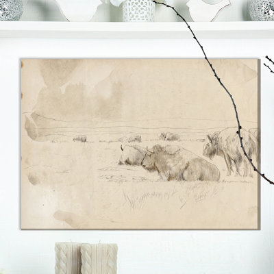 Troupeau de bisons sauvages-impression de dessin