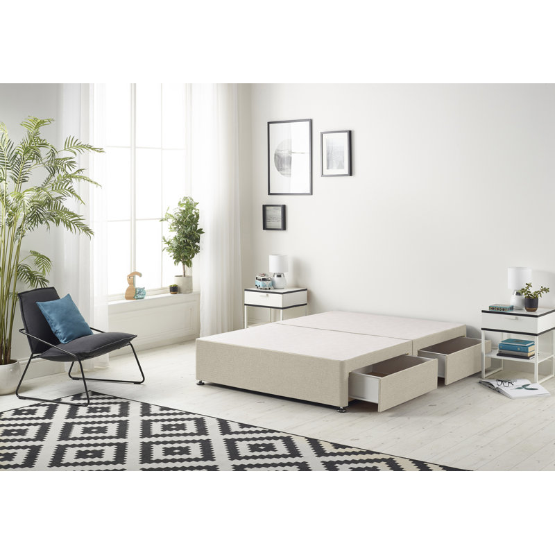 Faydra Tweed Fabric Solid Top Divan Bed Frame No Headboard, 2 Drawers, Natural, Kingsize (5')