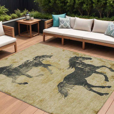8' X 10' Gold Horse Washable Indoor Outdoor Area Rug