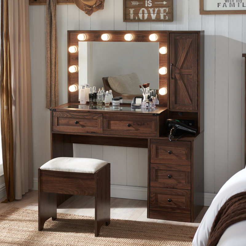 Dressing Table with Mirror, Brown