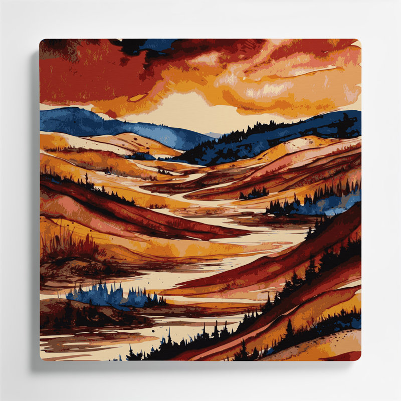 Aquarelle, paysage, 76, art mural en métal brun