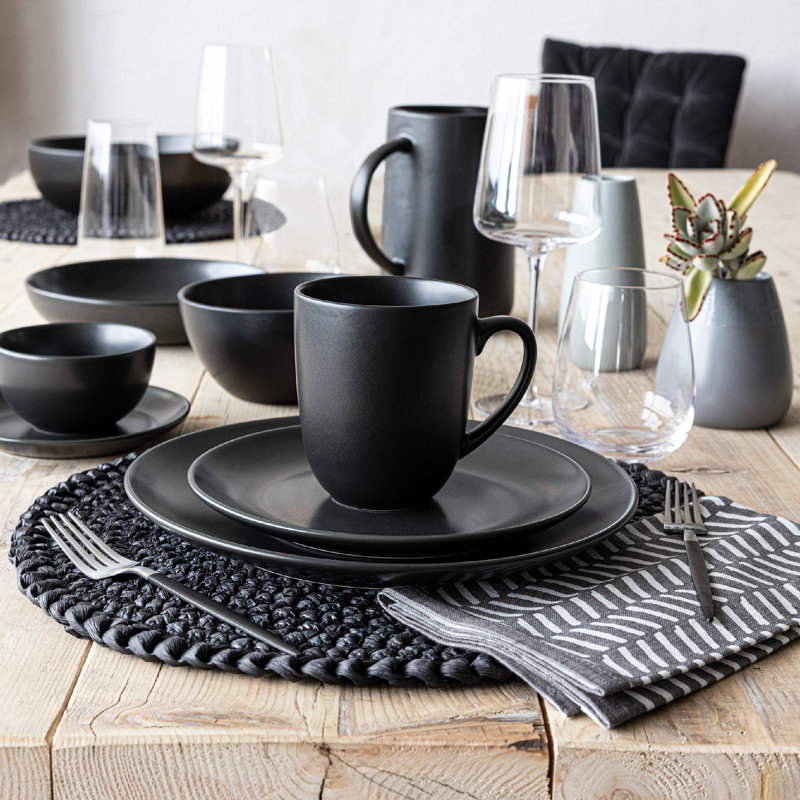 Ensemble de 4 napperons en fibre naturelle, Noir
