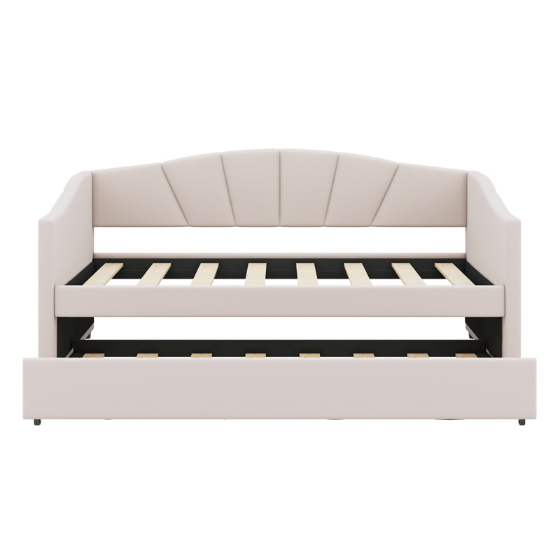 Upholstered Daybed Bed With Trundle Bed, Beige