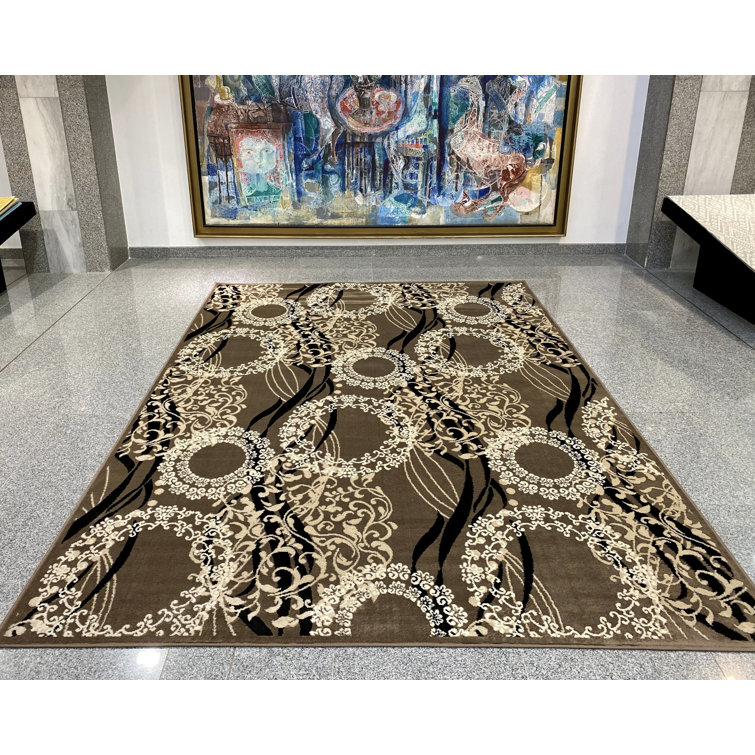 Tapis brun en laine tissé à la machine Kirksey