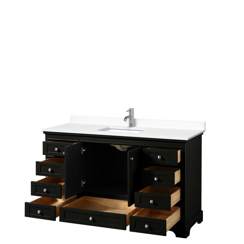 Ensemble de meuble-lavabo simple 60 po Deborah, Marbre de culture blanc, Espresso foncé / chrome poli