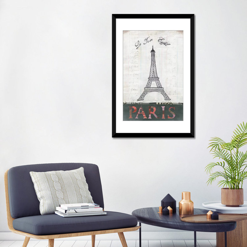 « la tour eiffel », impression sur toile tendue, Papier d'art encadré noir, Blanc, H 32 po x l 24 po x P 1 po