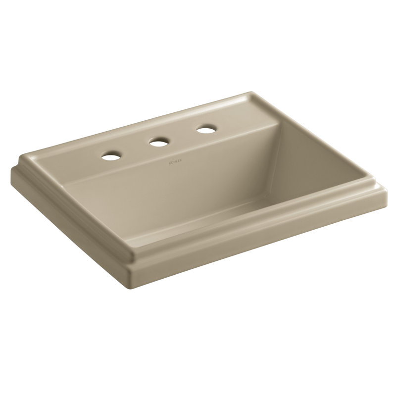 Tresham Ceramic Rectangular Drop-In Bathroom Sink with Overflow, Mexican Sand, 8'' Widespread