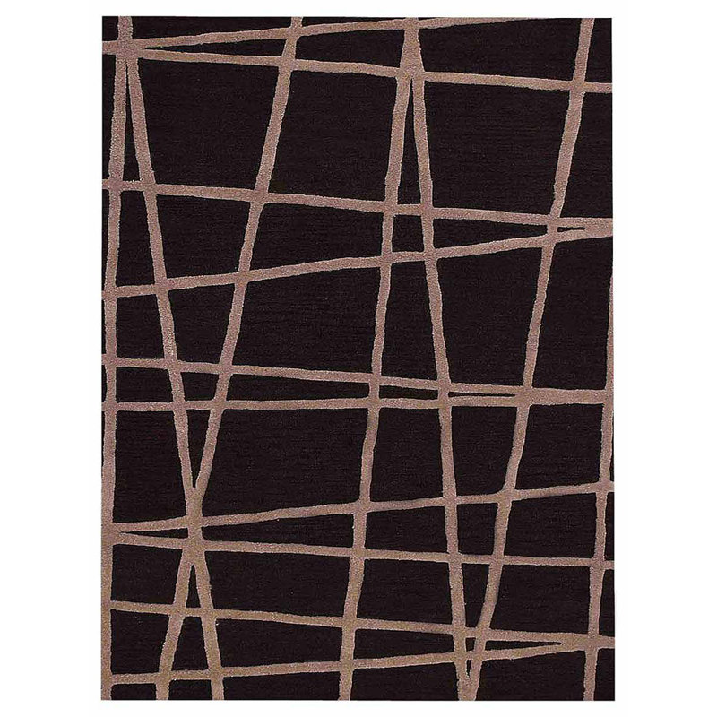 Tapis en laine touffetés à la main écologiques de 9 x 12 po - Rectangle, couleur brune, design moderne contemporain, tapis antidérapants faits à la main épais pour salon, chambre à coucher 