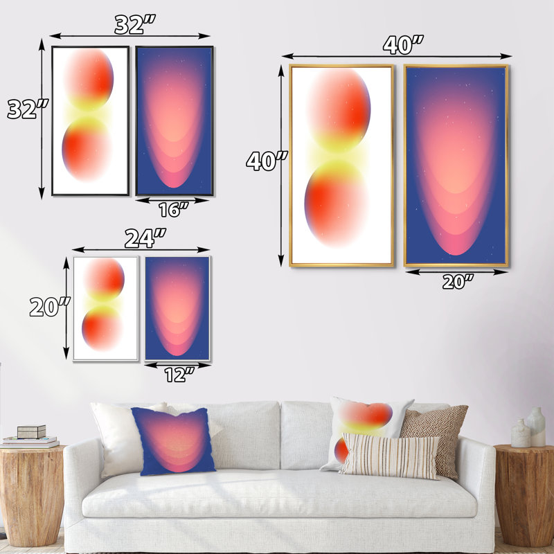 «Retro Abstract Minimal Colorful Geometrics V», ensemble de 2 reproductions, H 40 po x l 40 po x P 1,5 po, Cadre doré