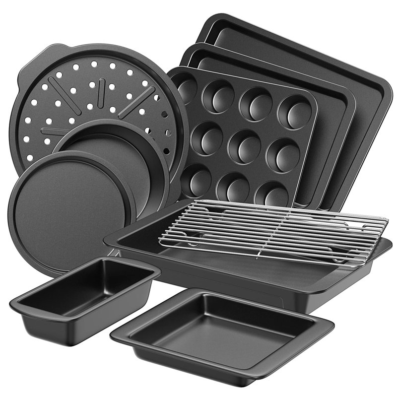 Ensemble de 10 pièces en acier antiadhésif LoochMee, Gris foncé