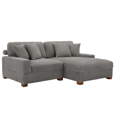 2 - Piece Upholstered Light Gray Corduroy Modular Sectional Sofa with Pillow Back and Solid Wood Legs