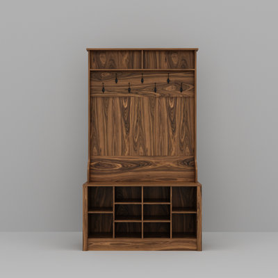 Modern Hall Tree With Storage Bench, 39.4" W X 15.7" D X 68.5" H, Wood Finish With 10 Shoe Compartments And 7 Hooks by Winston Porter