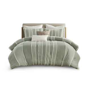 3-Piece Striped Cotton Comforter Set with Stripes & Clip Jacquard Trim