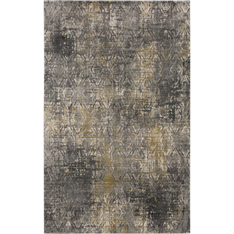 Tapis gris / brun à motif géométrique Botan, Rectangle de 5 pi x 8 pi