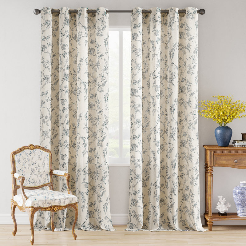 Rideaux en lin à motif floral avec œillets, L 50 po x L 96 po