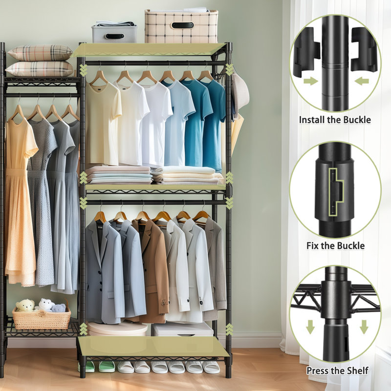 Heavy Duty Freestanding Garment Rack with Adjustable Shelves and Rails