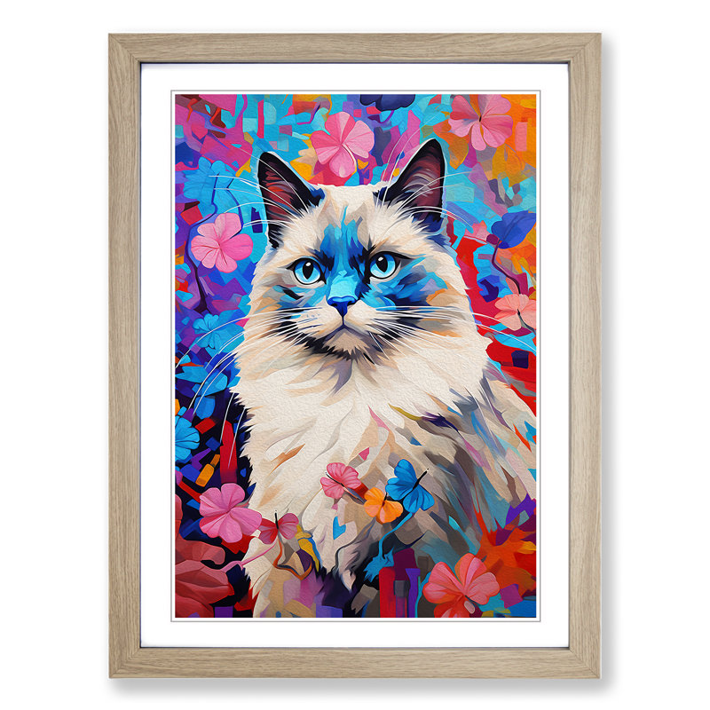 Ragdoll Cat Colour Field No.3 - Framed Print, 64cm H x 46cm W x 2cm D, Oak