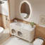 Meuble-lavabo sur pied en bois d'hévéa crème avec lavabo en céramique intégré et miroir intelligent-1351511736
